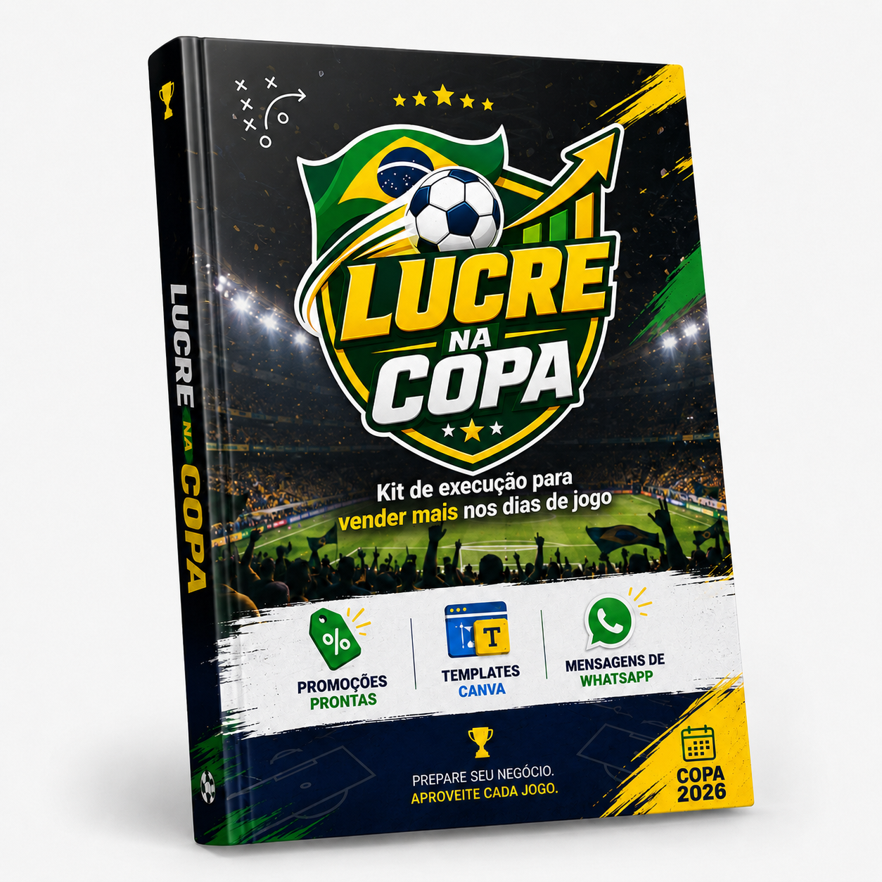 Capa do kit Lucre na Copa em formato de playbook